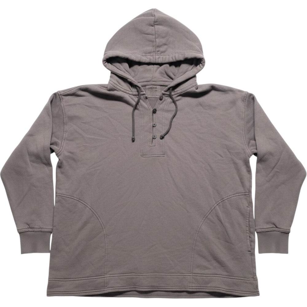 Aerie Womens Henley Hoodie Taupe Gray French Terry Button Front Sweatshirt S